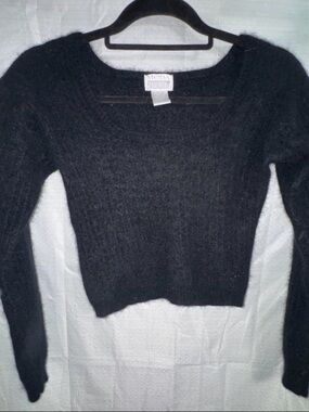 Moda Black Scoop Neck rabbit fur mix sweater